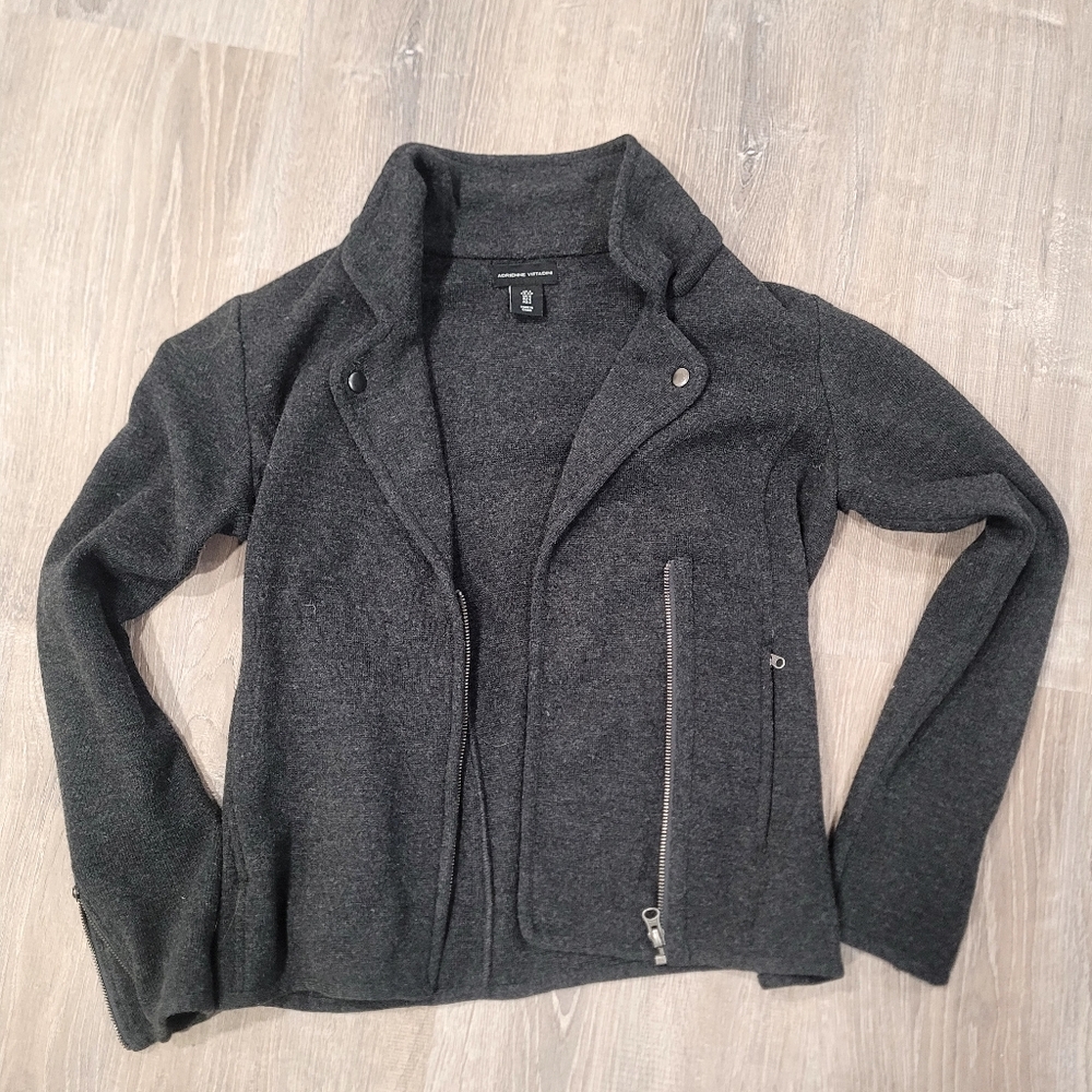 Adrienne Vittadini Womens Dark Gray Knit Jacket / Blazer Size S